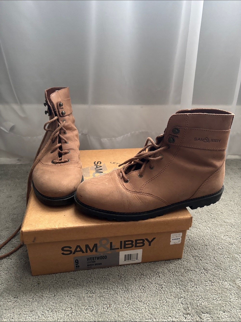 Sam & Libby Women's Light Brown Lace-Up Ankle Boots